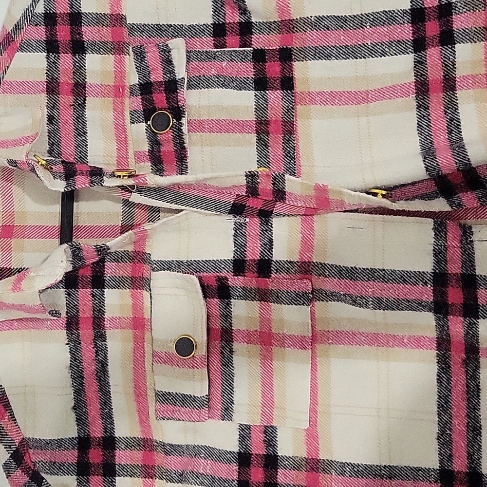 MISS SELFIE WOMEN'S FLANNEL PLAID BUTTON DOWN COLLARD SHAKET SHIRT  PIN… - Picture 7 of 11